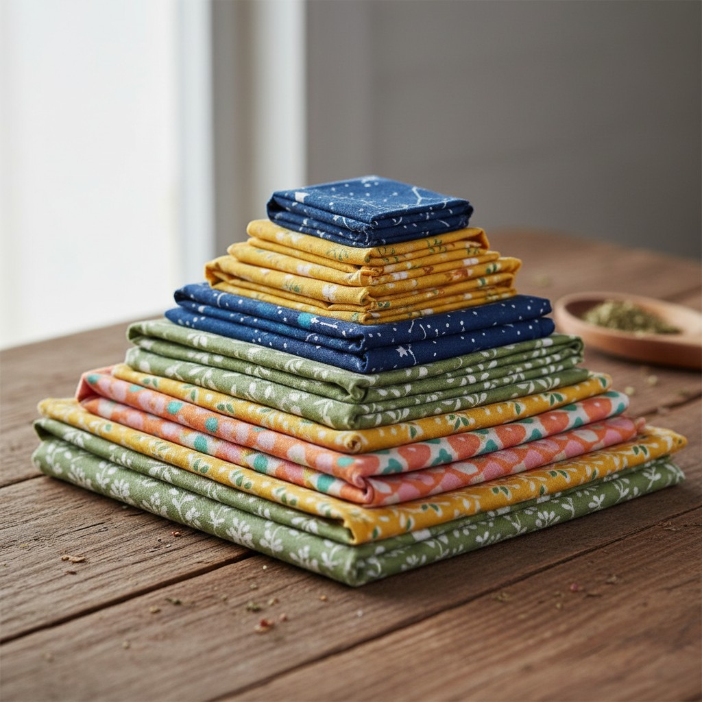 Set of folded beeswax wraps tied with twine as a handmade gift