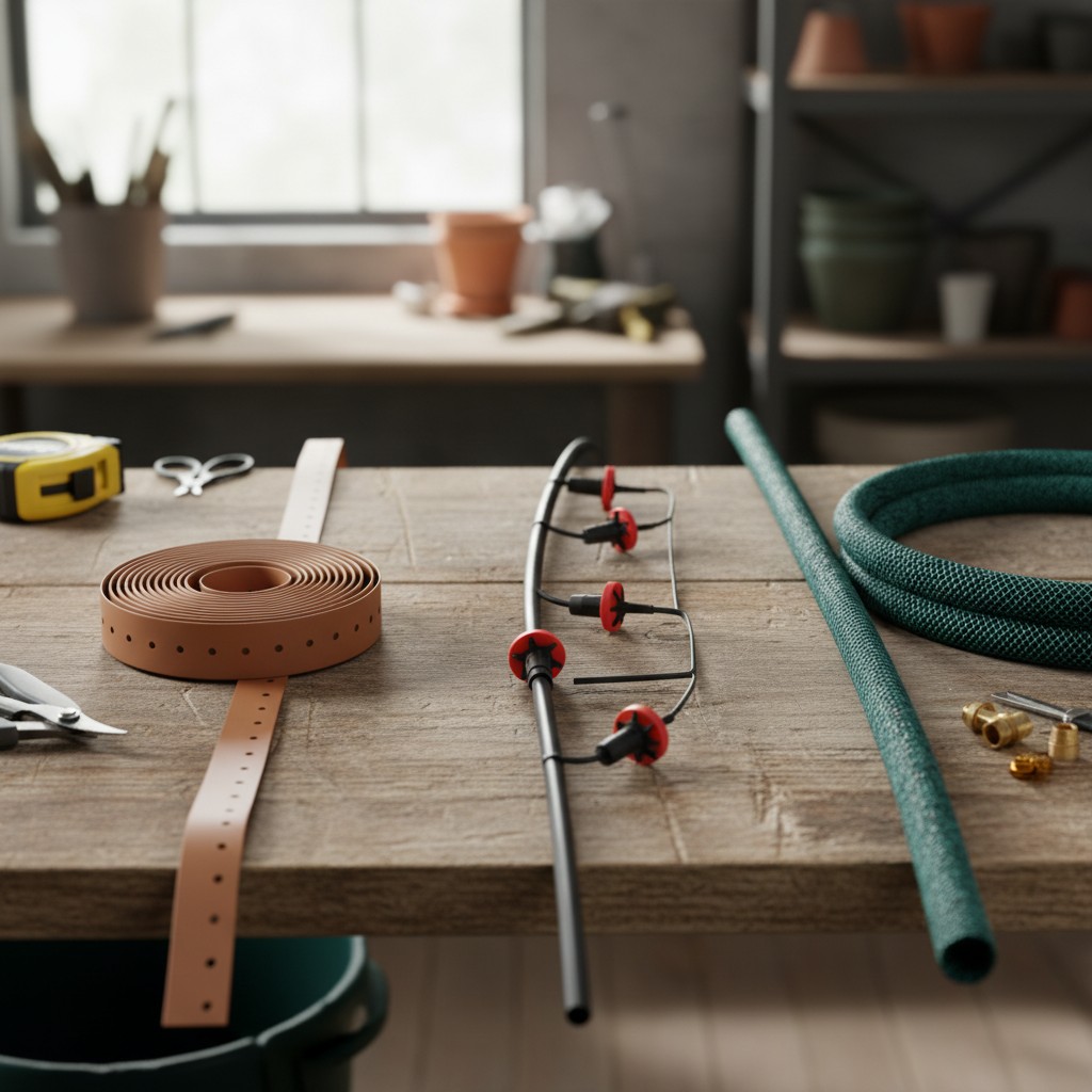 Drip tape individual emitters and soaker hose side by side